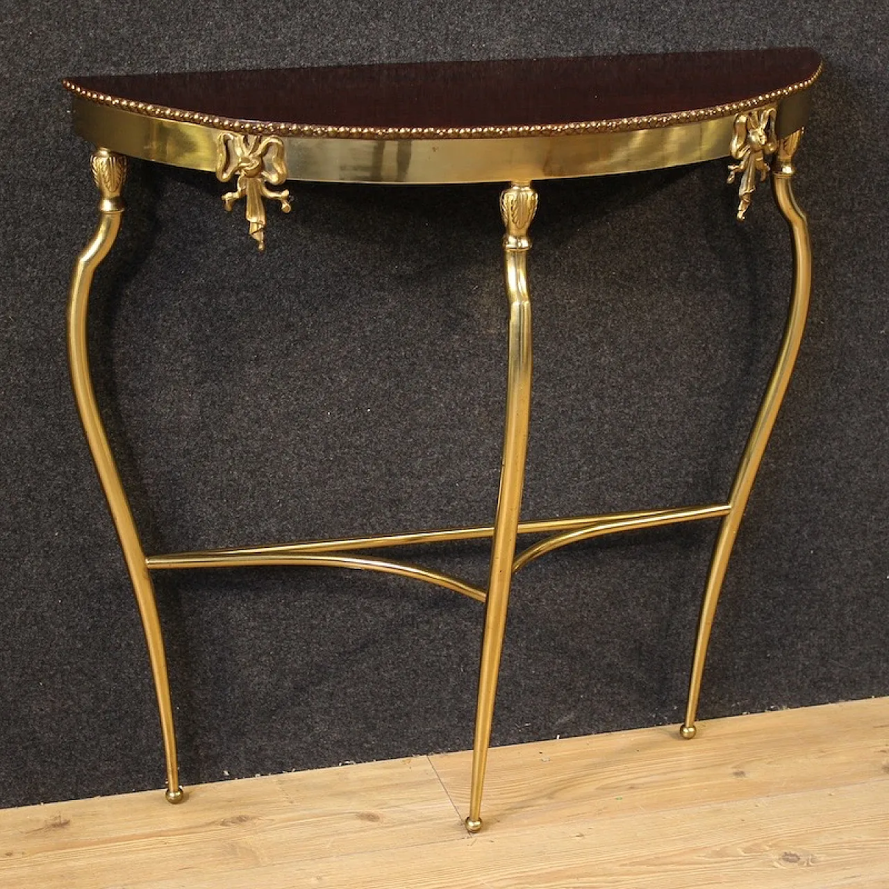 Demi lune Italian console in brass, 20th century 1
