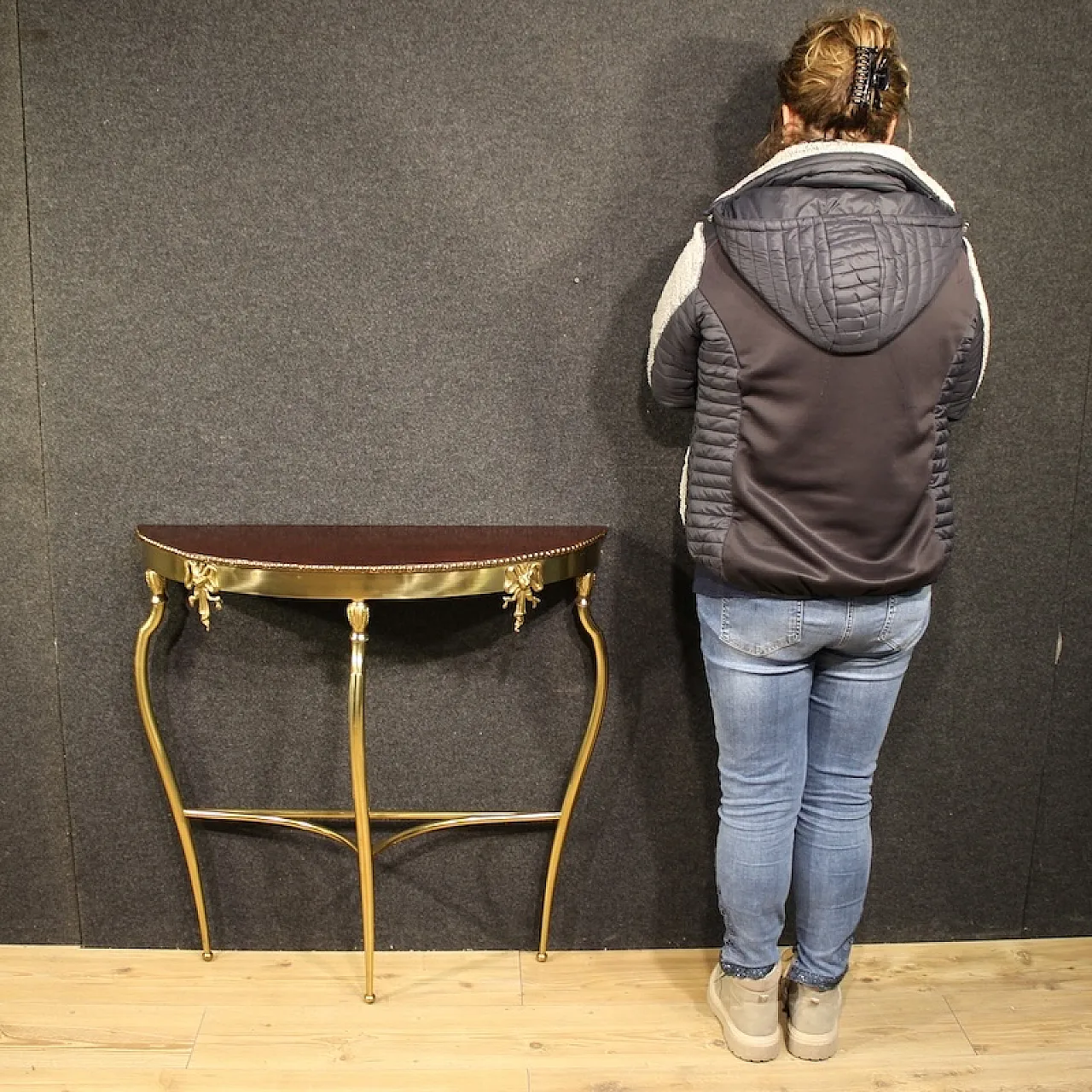 Demi lune Italian console in brass, 20th century 2