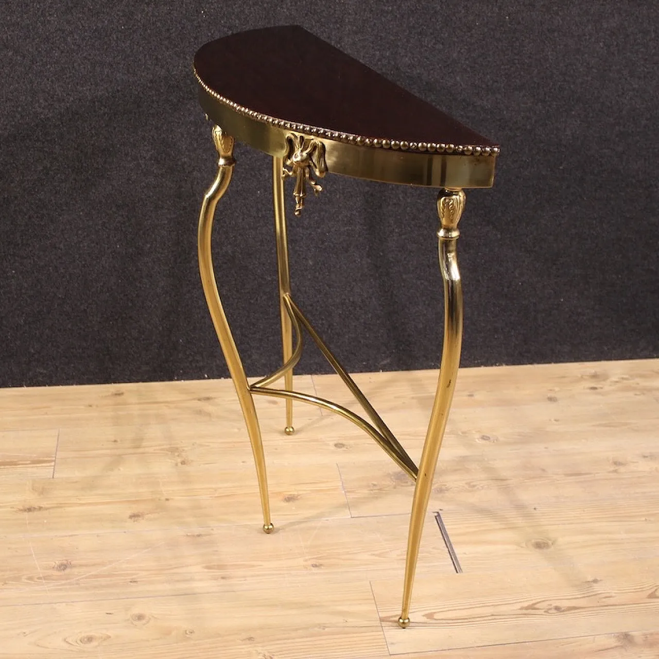 Demi lune Italian console in brass, 20th century 6