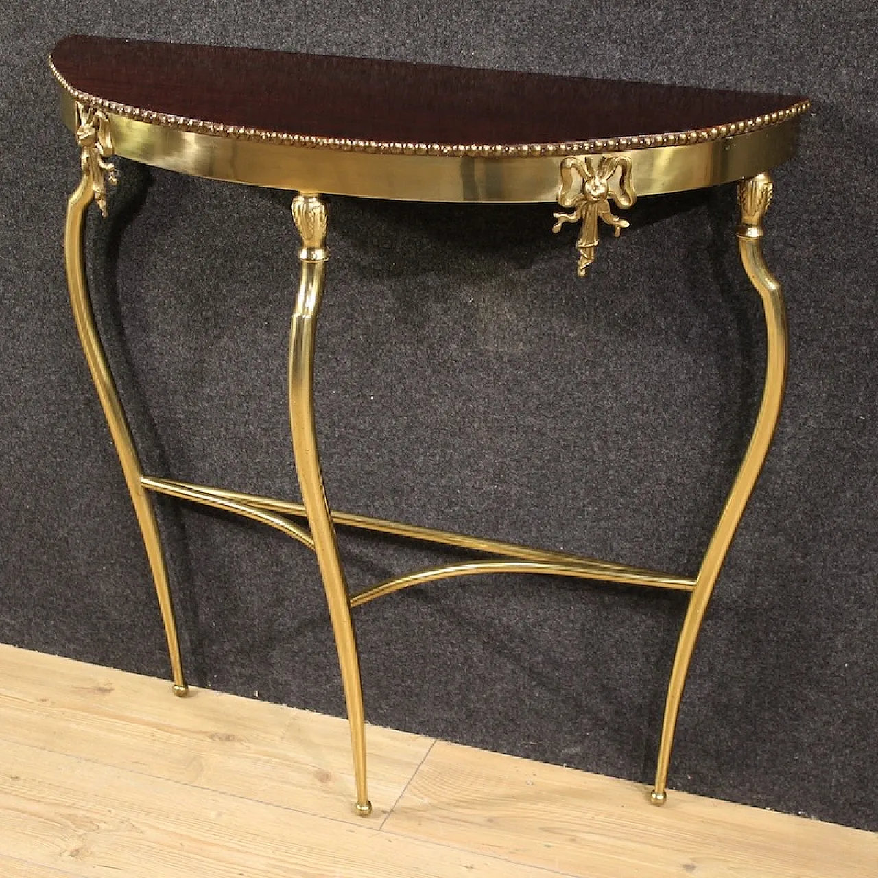 Demi lune Italian console in brass, 20th century 9