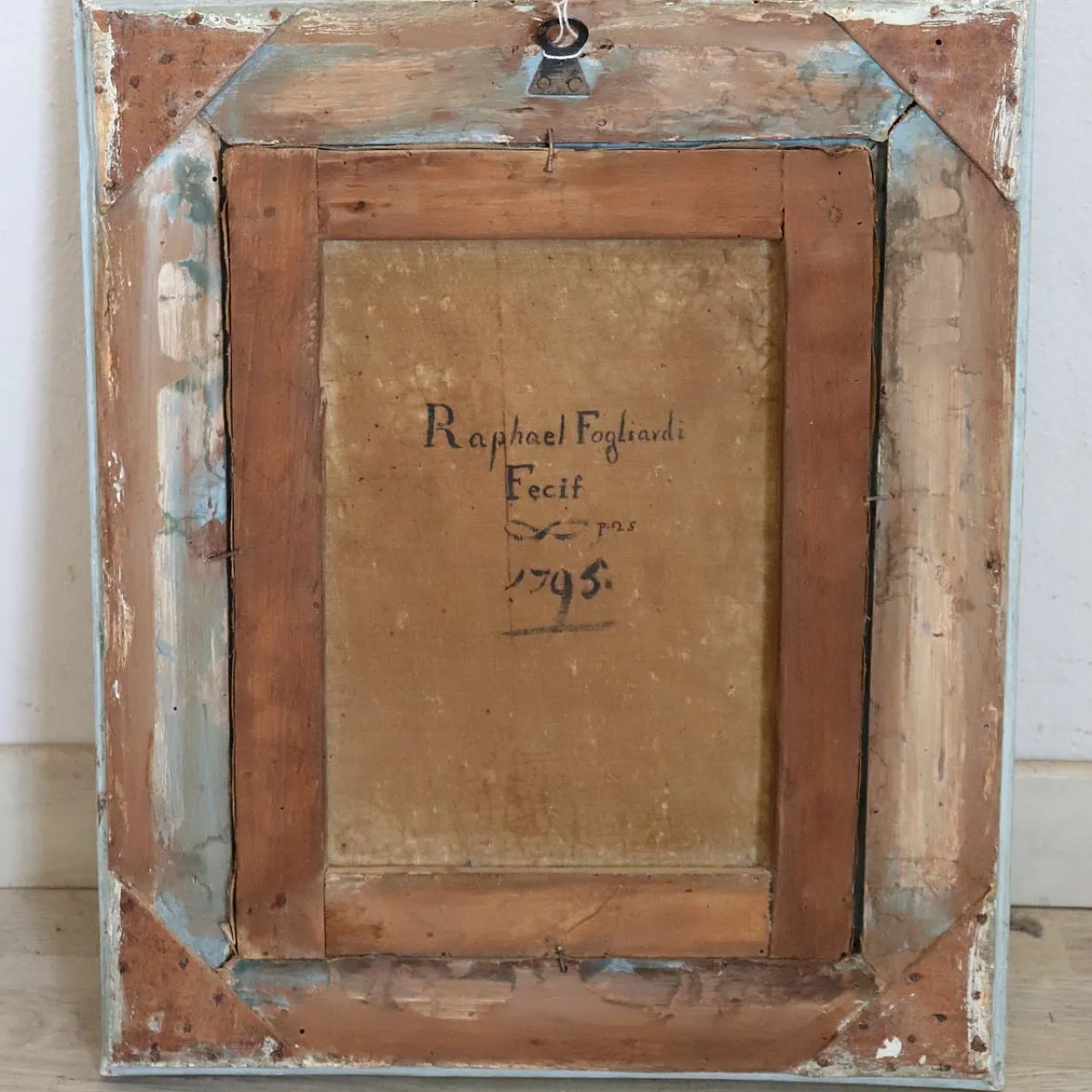 Dipinto religioso olio su tela, al retro firma Raphael Fogliardi 1795 14
