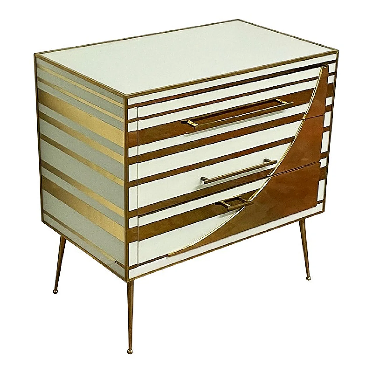 White and golden three-drawer chest of drawers, 1990s 3