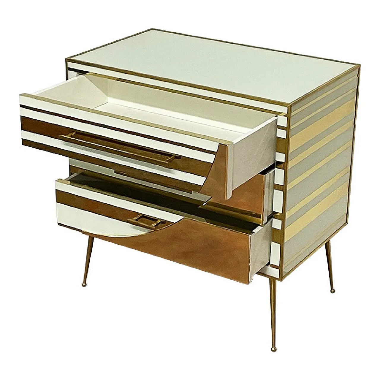White and golden three-drawer chest of drawers, 1990s 4