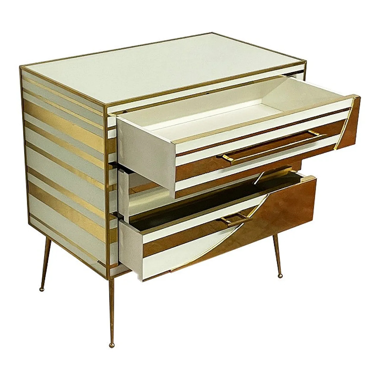White and golden three-drawer chest of drawers, 1990s 6