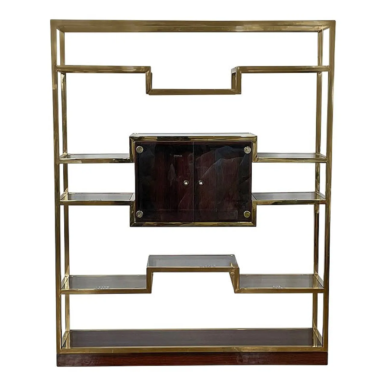 Bookcase with showcase in golden brass and Makassar, 1990s 4