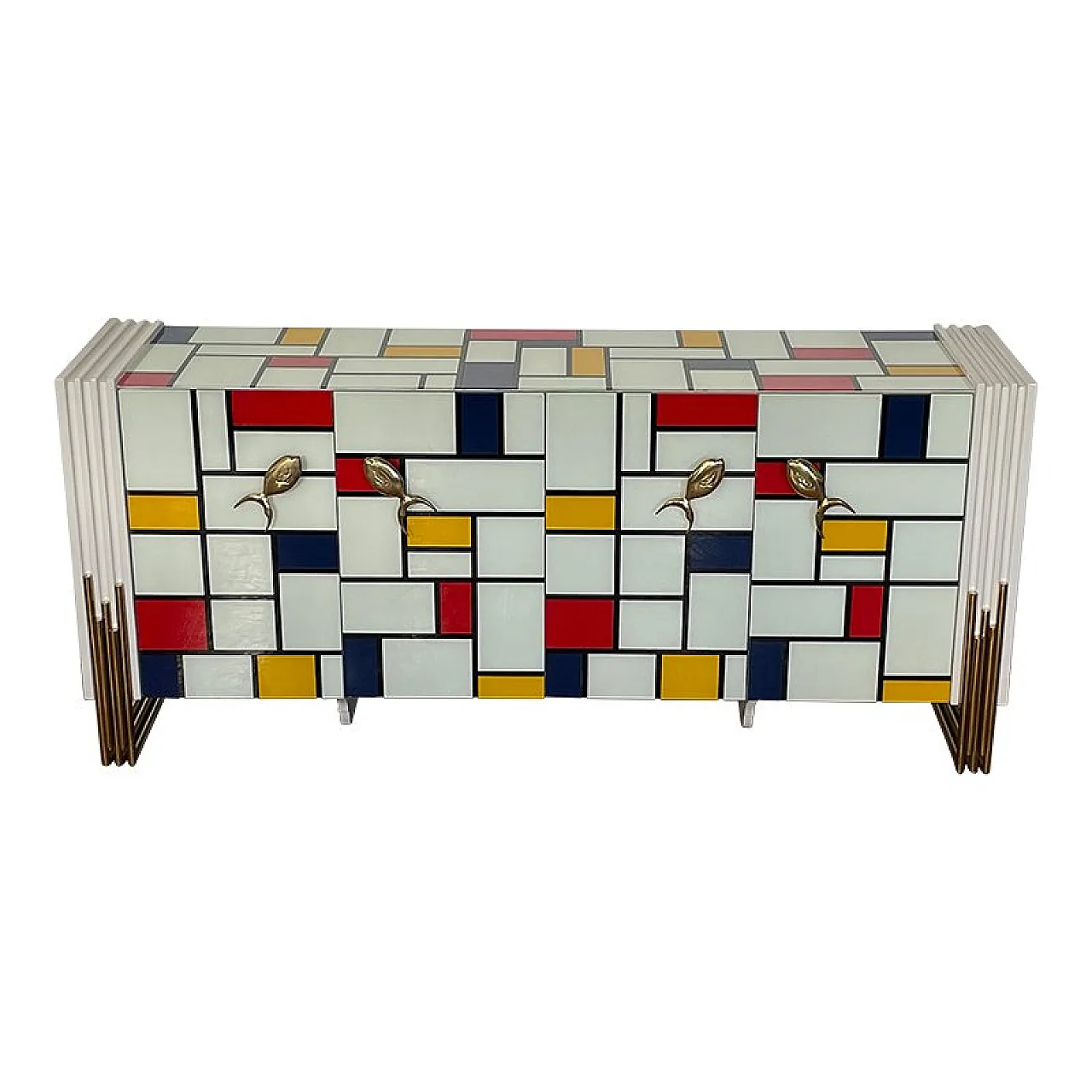 Credenza a quattro ante con maniglie a forma di pesce, anni '80 1