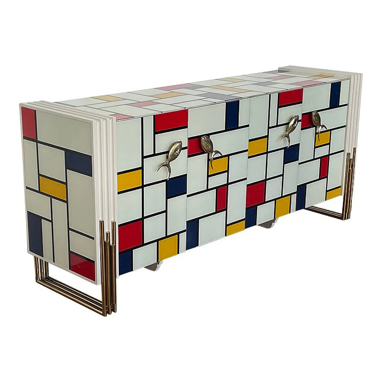Credenza a quattro ante con maniglie a forma di pesce, anni '80 3