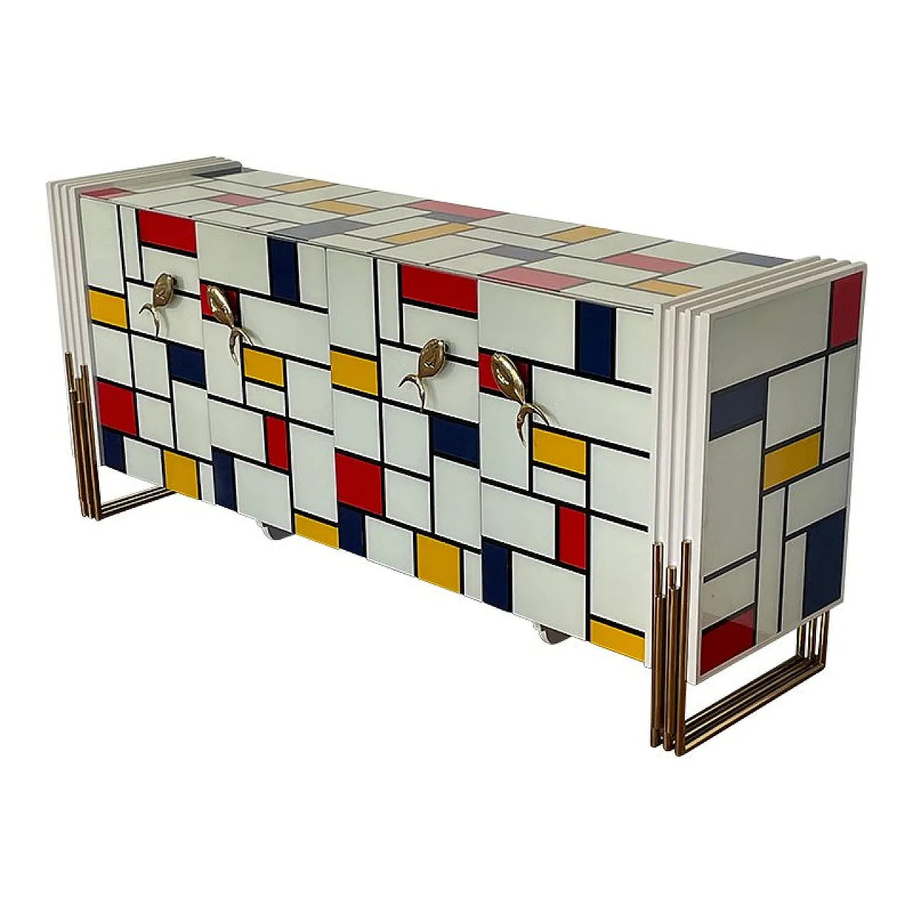 Credenza a quattro ante con maniglie a forma di pesce, anni '80 4
