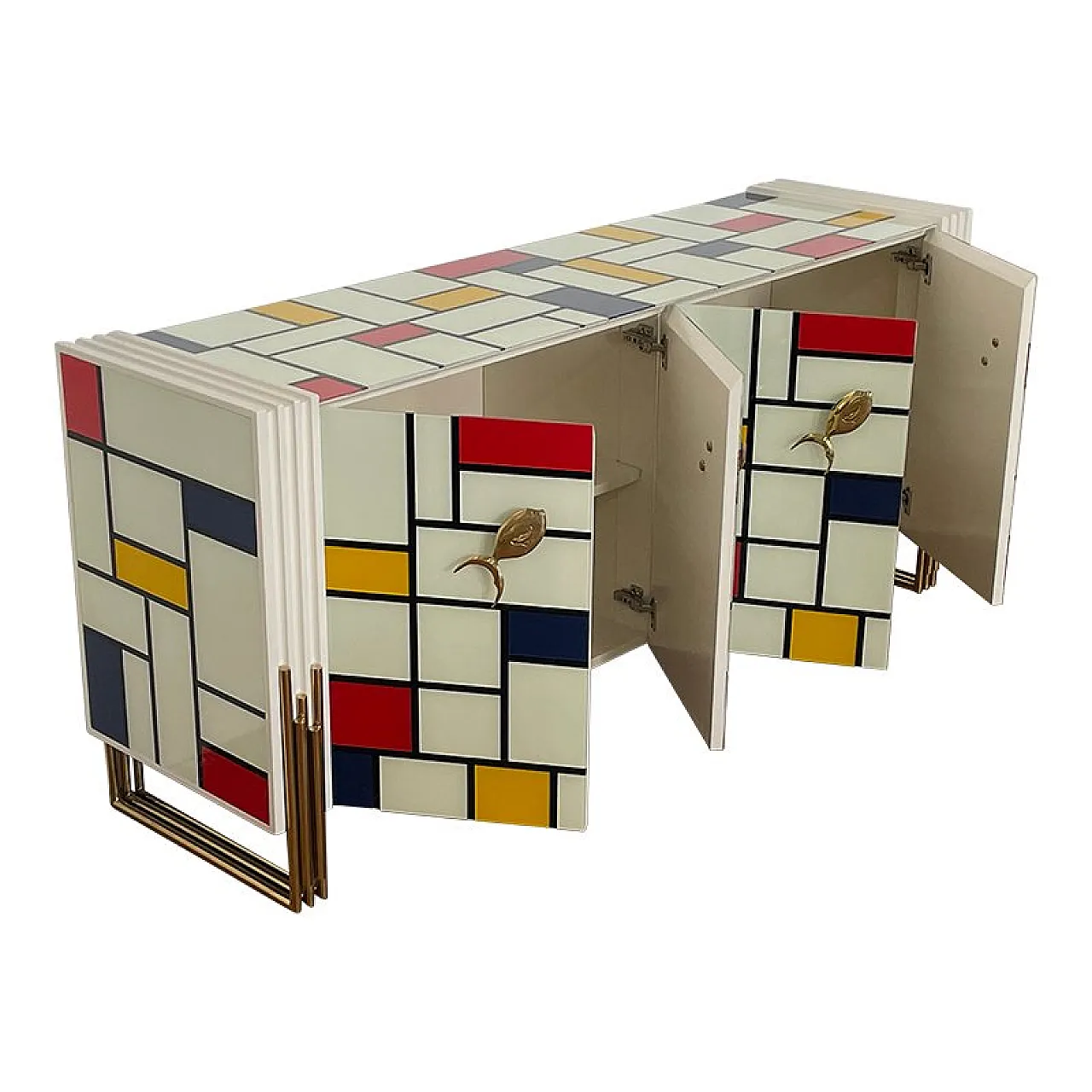 Credenza a quattro ante con maniglie a forma di pesce, anni '80 5