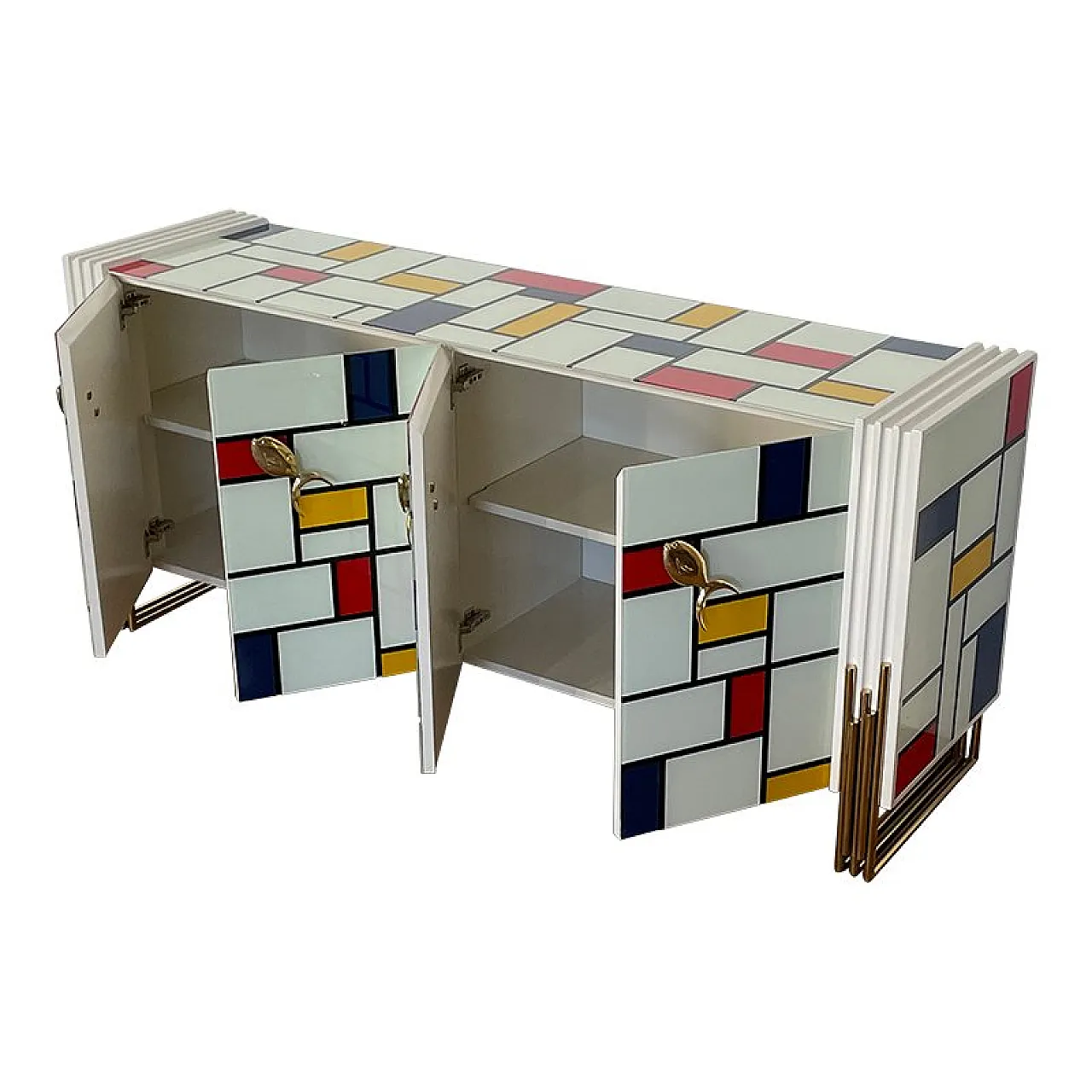 Credenza a quattro ante con maniglie a forma di pesce, anni '80 6