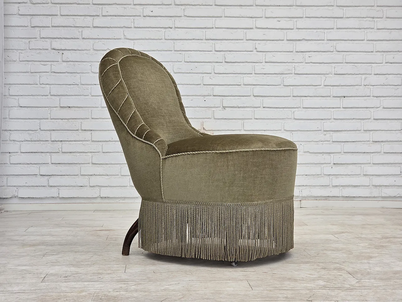 1960s, Danish easy chair, original green furniture velour. 1