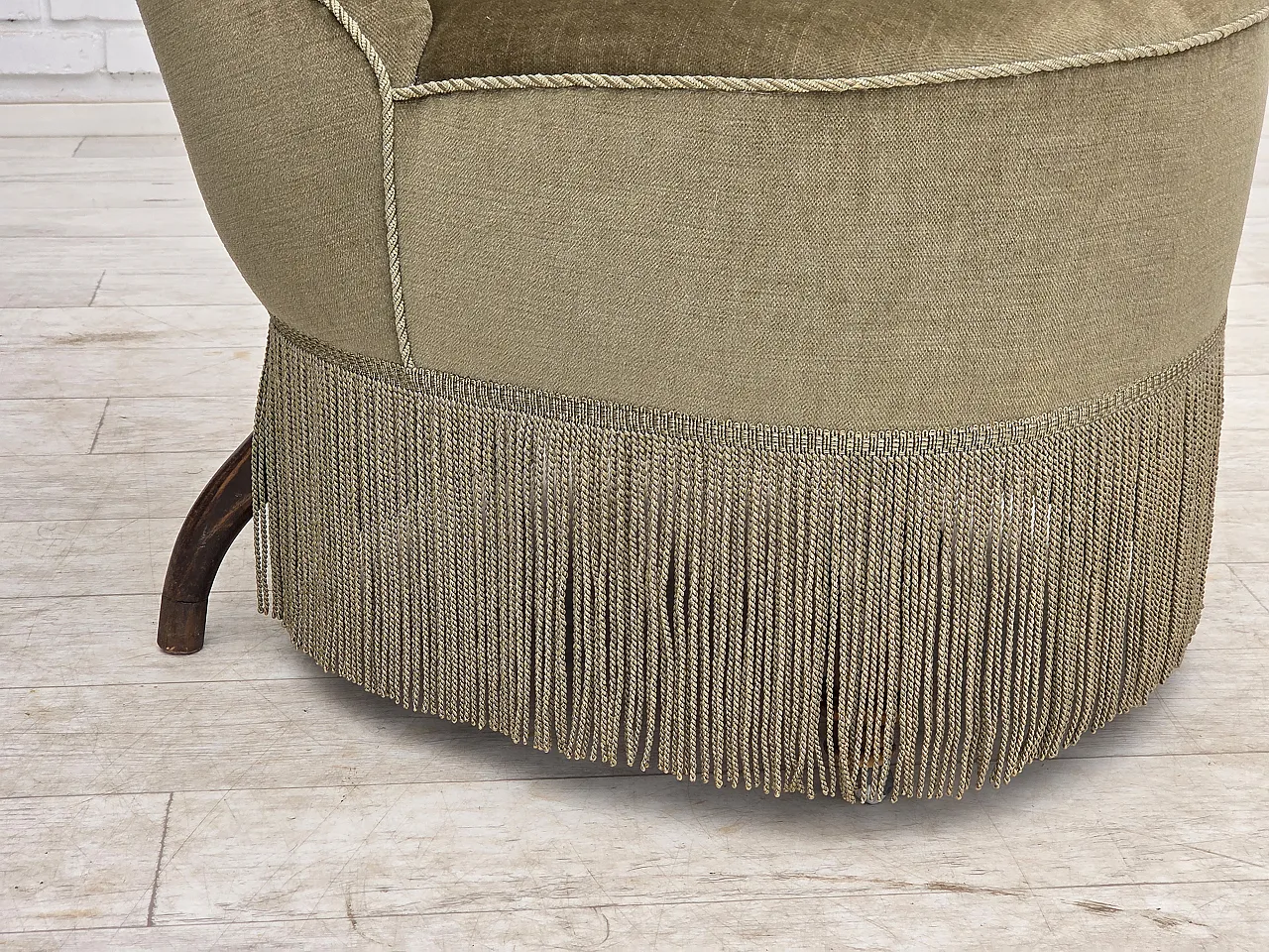 1960s, Danish easy chair, original green furniture velour. 3