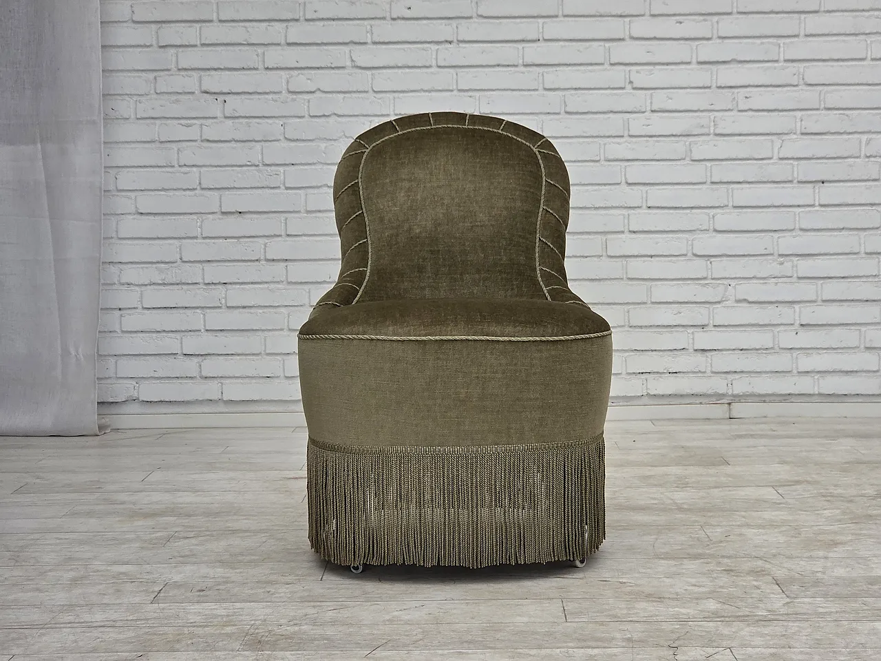 1960s, Danish easy chair, original green furniture velour. 6