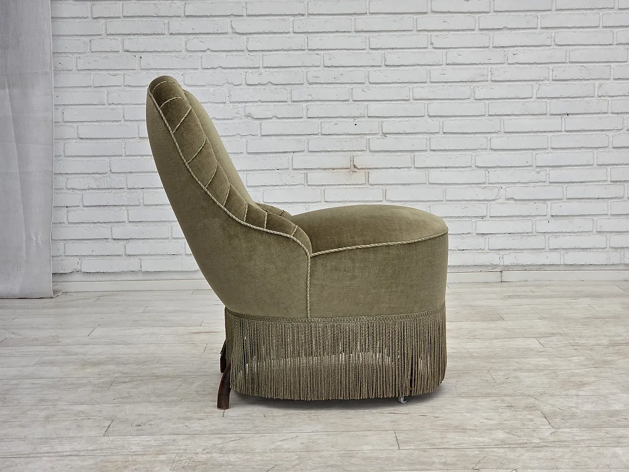 1960s, Danish easy chair, original green furniture velour. 7