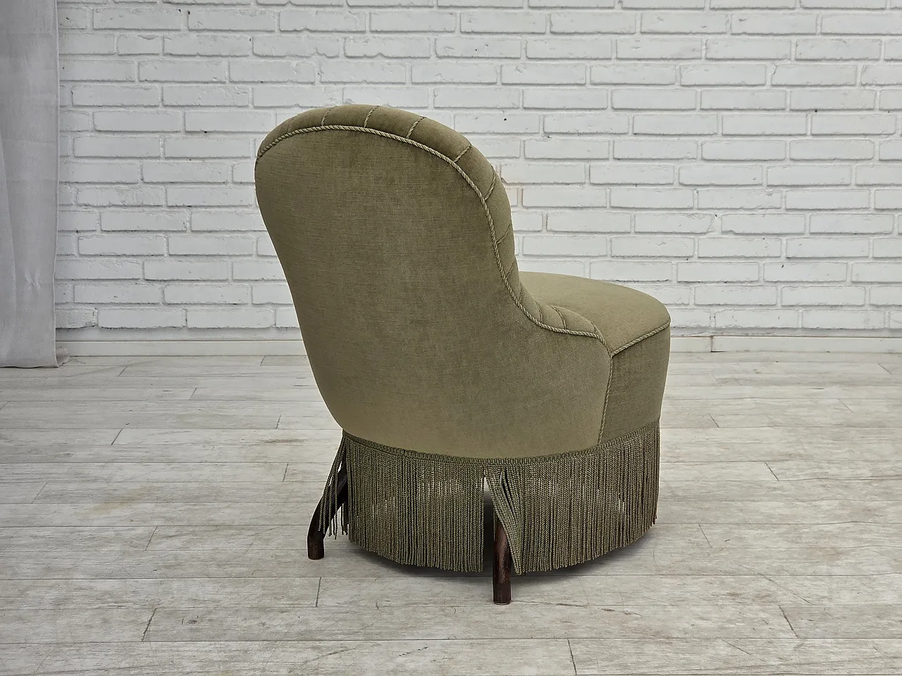 1960s, Danish easy chair, original green furniture velour. 8