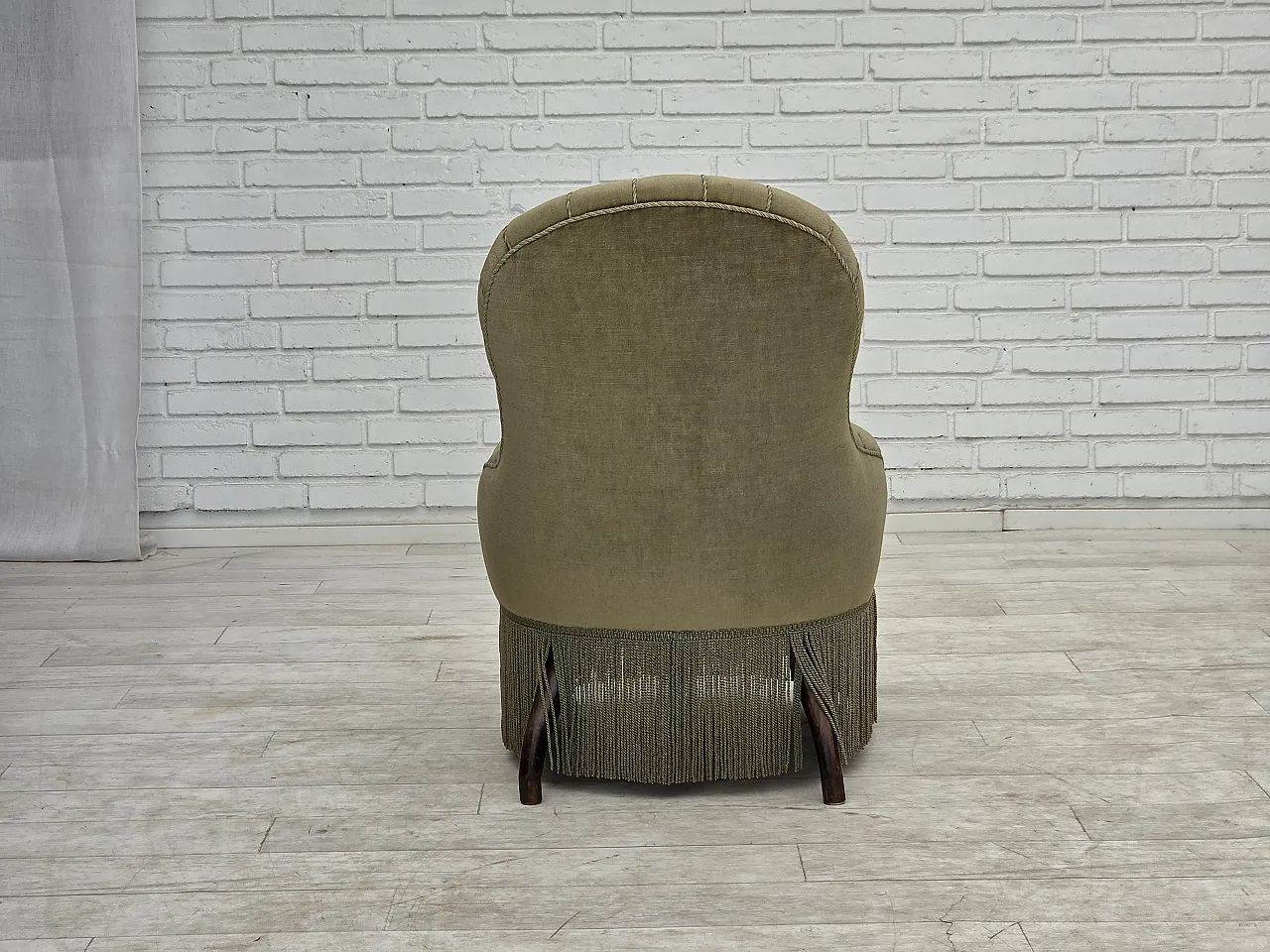 1960s, Danish easy chair, original green furniture velour. 9