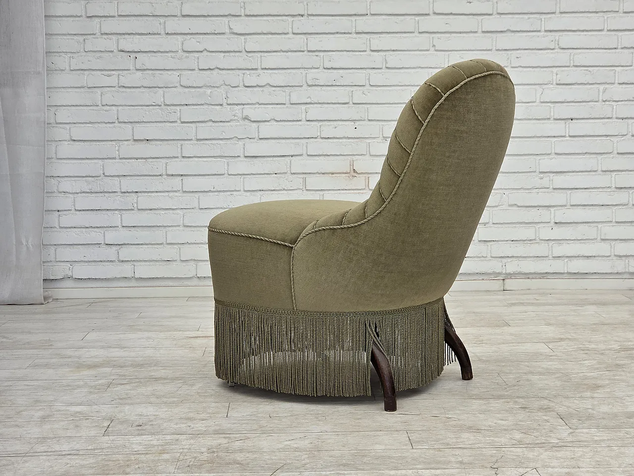 1960s, Danish easy chair, original green furniture velour. 10