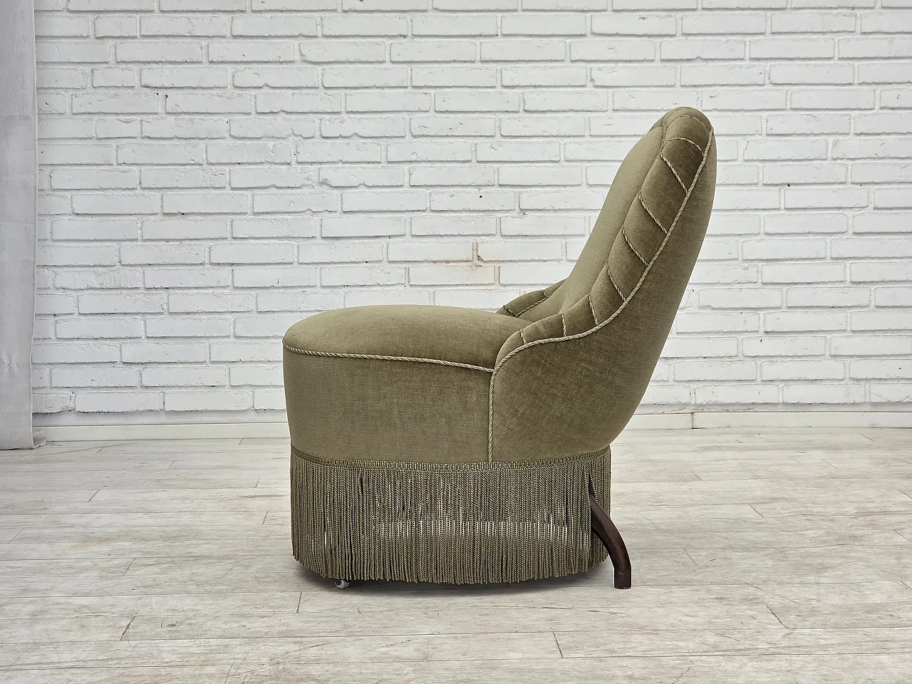 1960s, Danish easy chair, original green furniture velour. 11