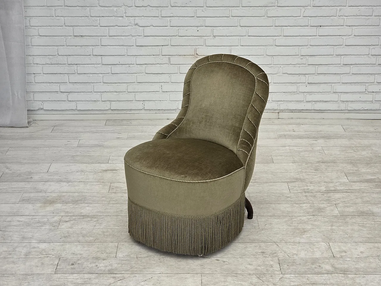 1960s, Danish easy chair, original green furniture velour. 12
