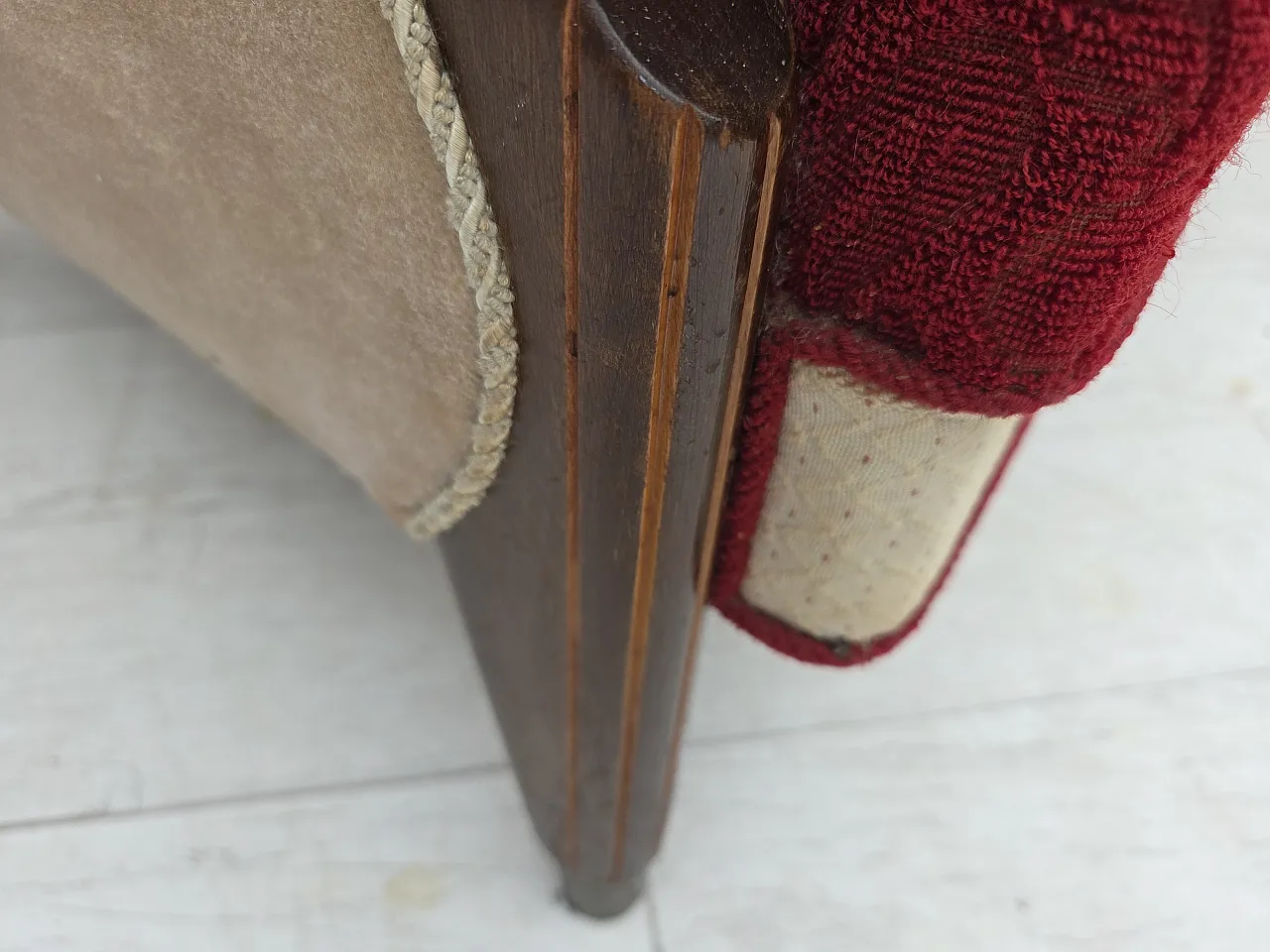 Divano danese a 3 posti anni '50, arredamento originale in lana rosso/beige. 6