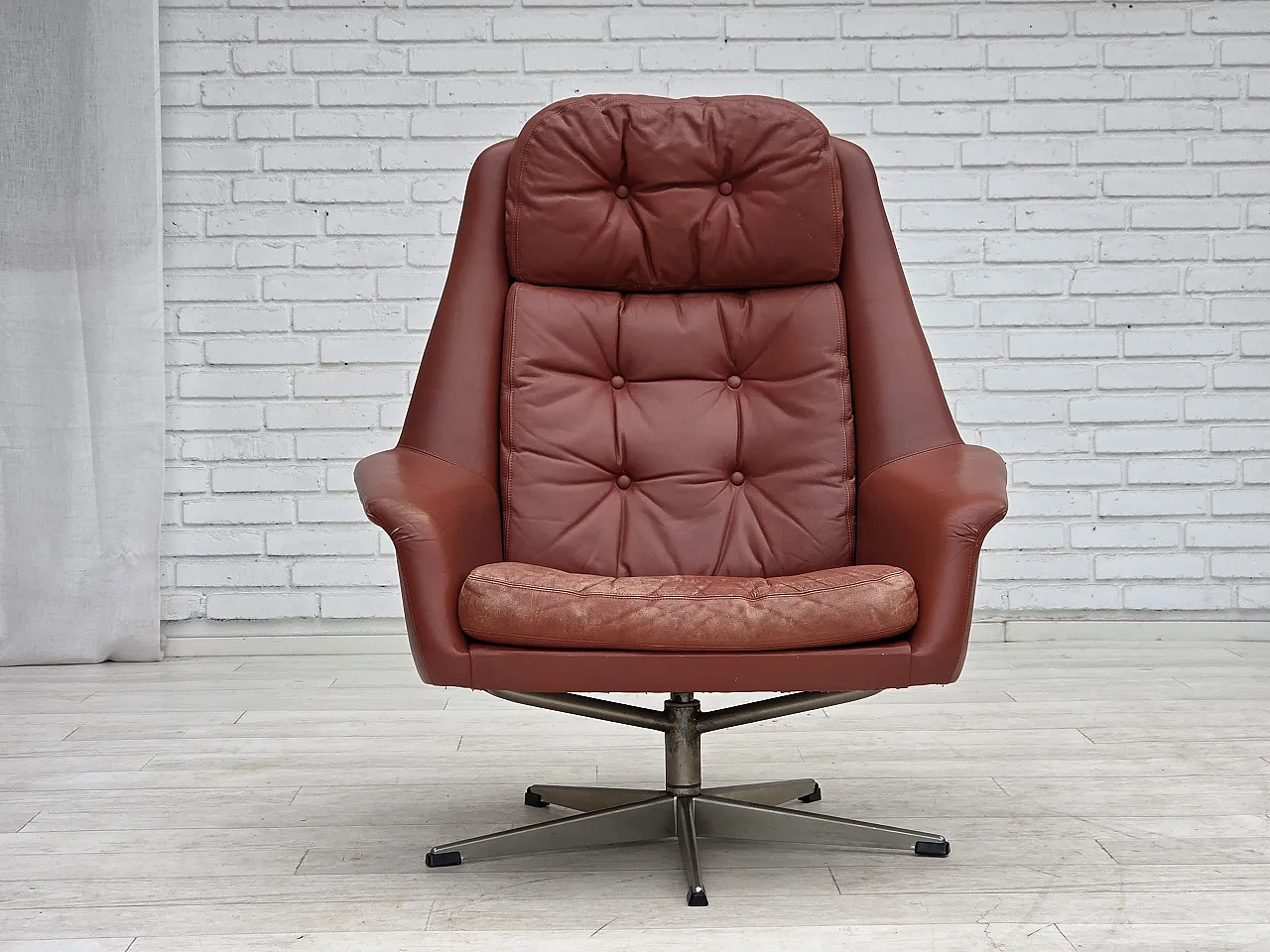 1970s, Danish design by H.W.Klein, swivel armchair, furniture leather. 1