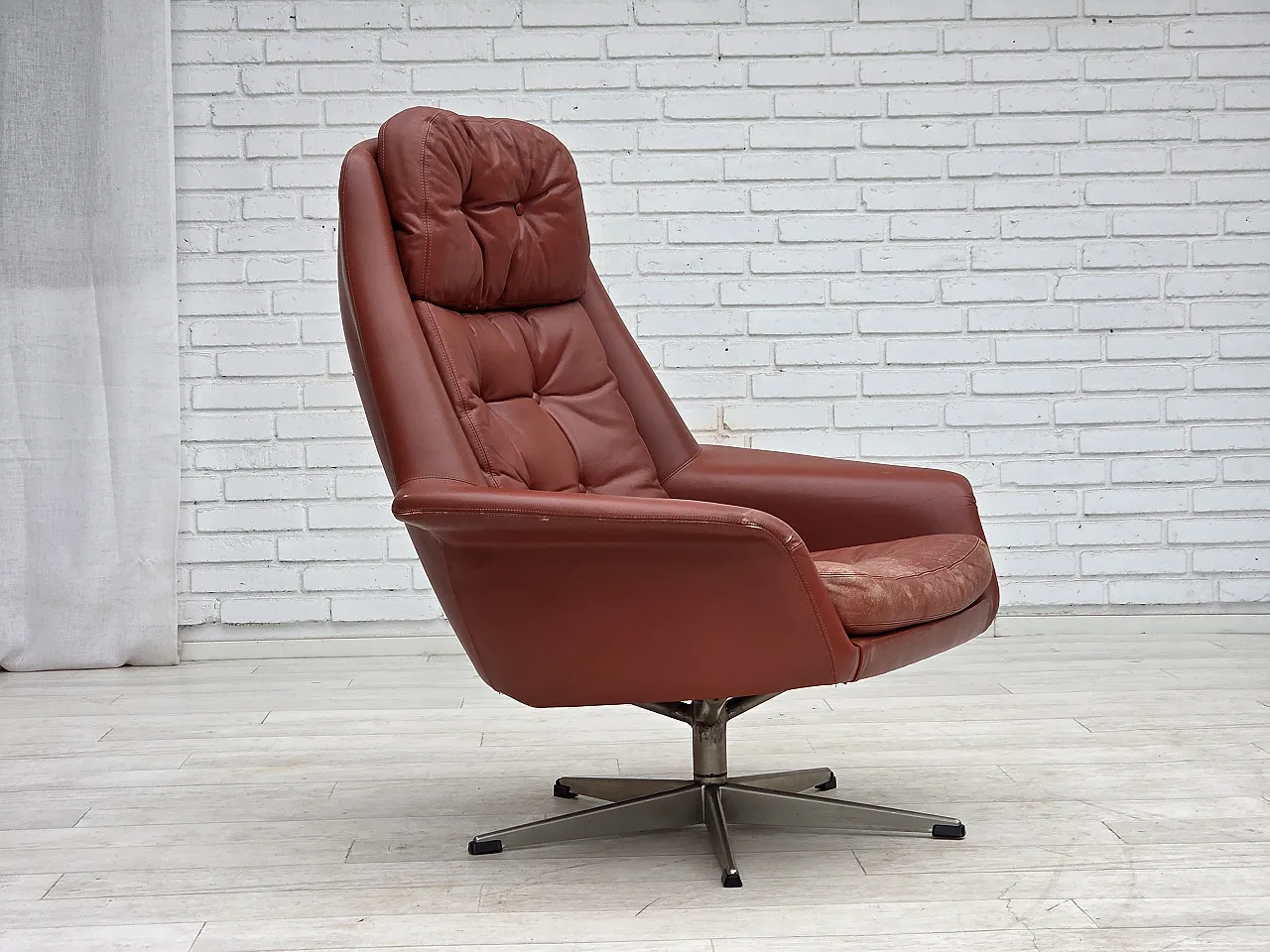 1970s, Danish design by H.W.Klein, swivel armchair, furniture leather. 2