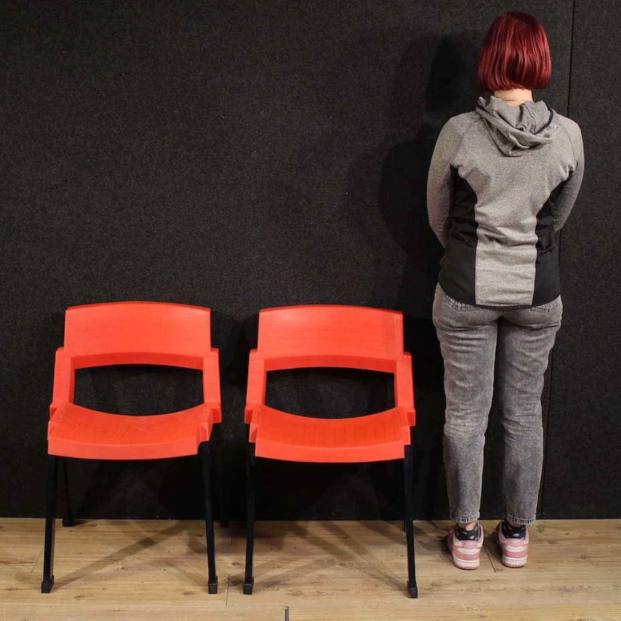 Pair of red City model chairs by Lucci & Orlandini for Lamm, 80s 2