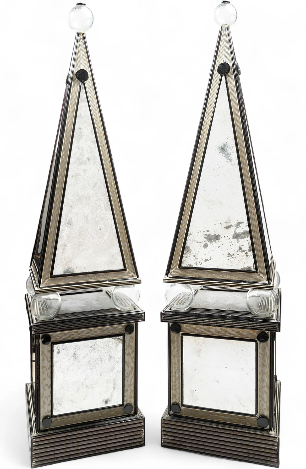 Pair of metal and glass obelisks, 1970s 4