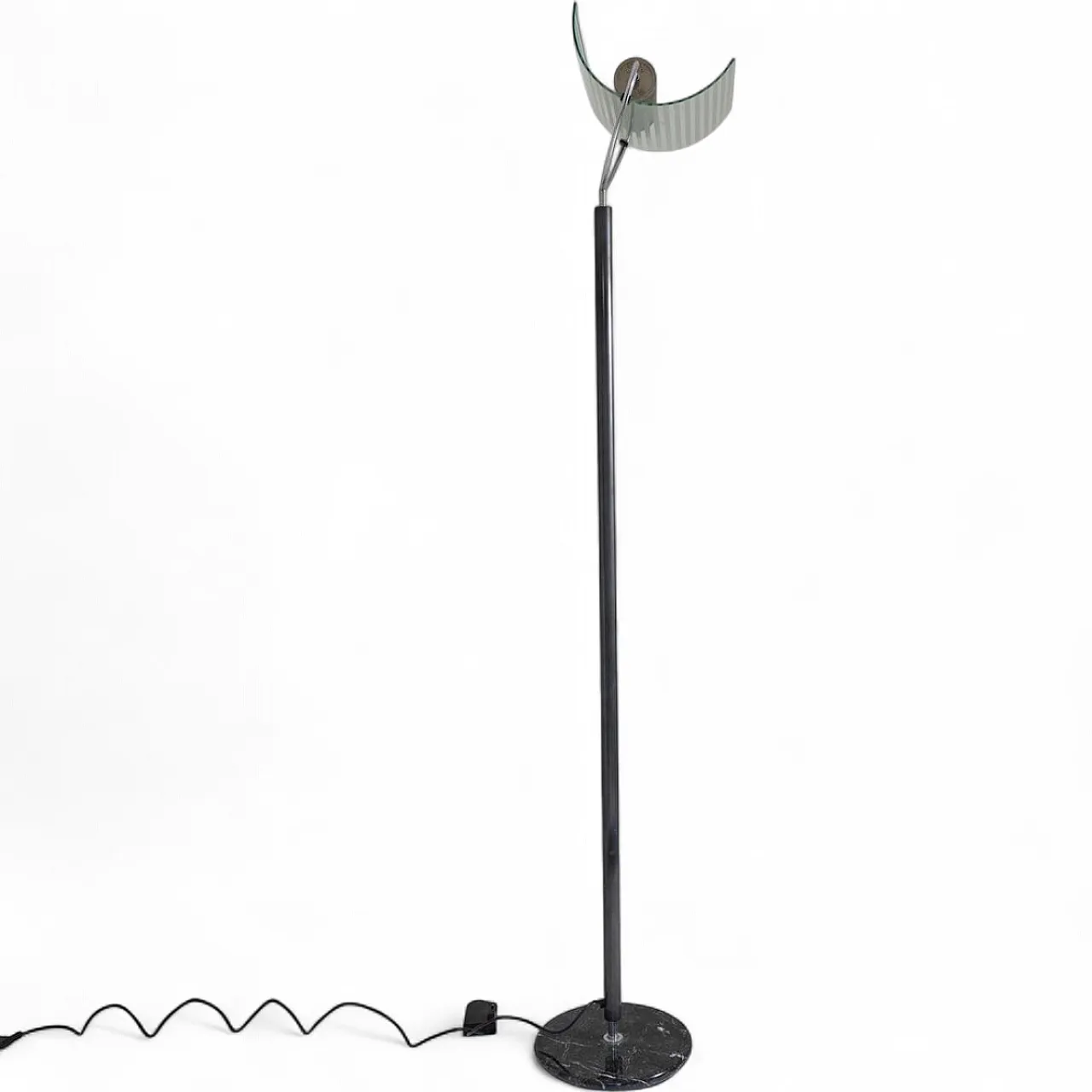 Floor lamp with marble base and curved glass lampshade, 1990s 12
