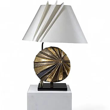Golden ceramic table lamp, 1960s