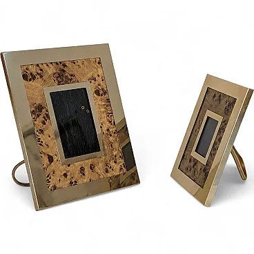 Pair of Willy Rizzo style briar and brass photo frames, 1970s