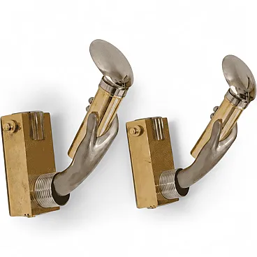 Pair of hand-shaped brass appliques in 1970s Gothic style