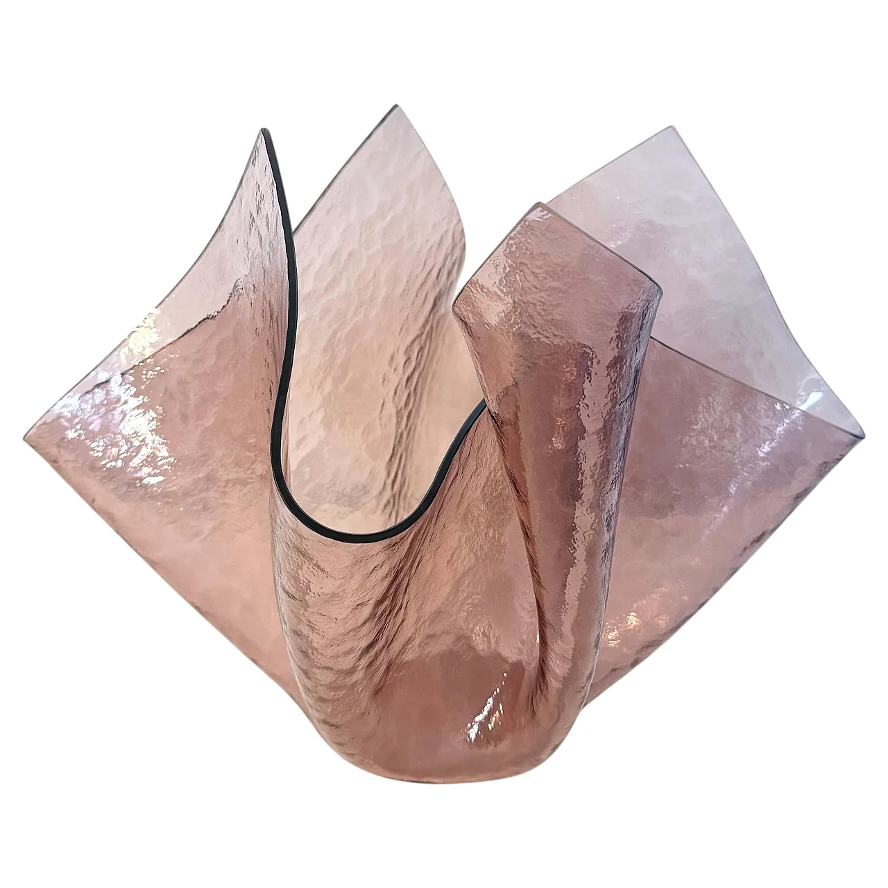 Old rose glass vase Cartoccio in the style of Fontana Arte, 1980s 1