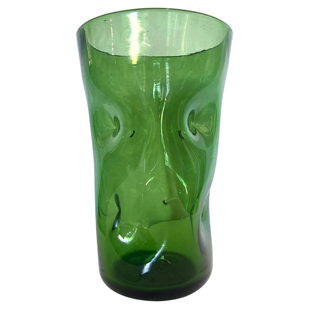 Cylindrical green hand-blown glass vase by Vetrerie Empolesi, 1950s 1