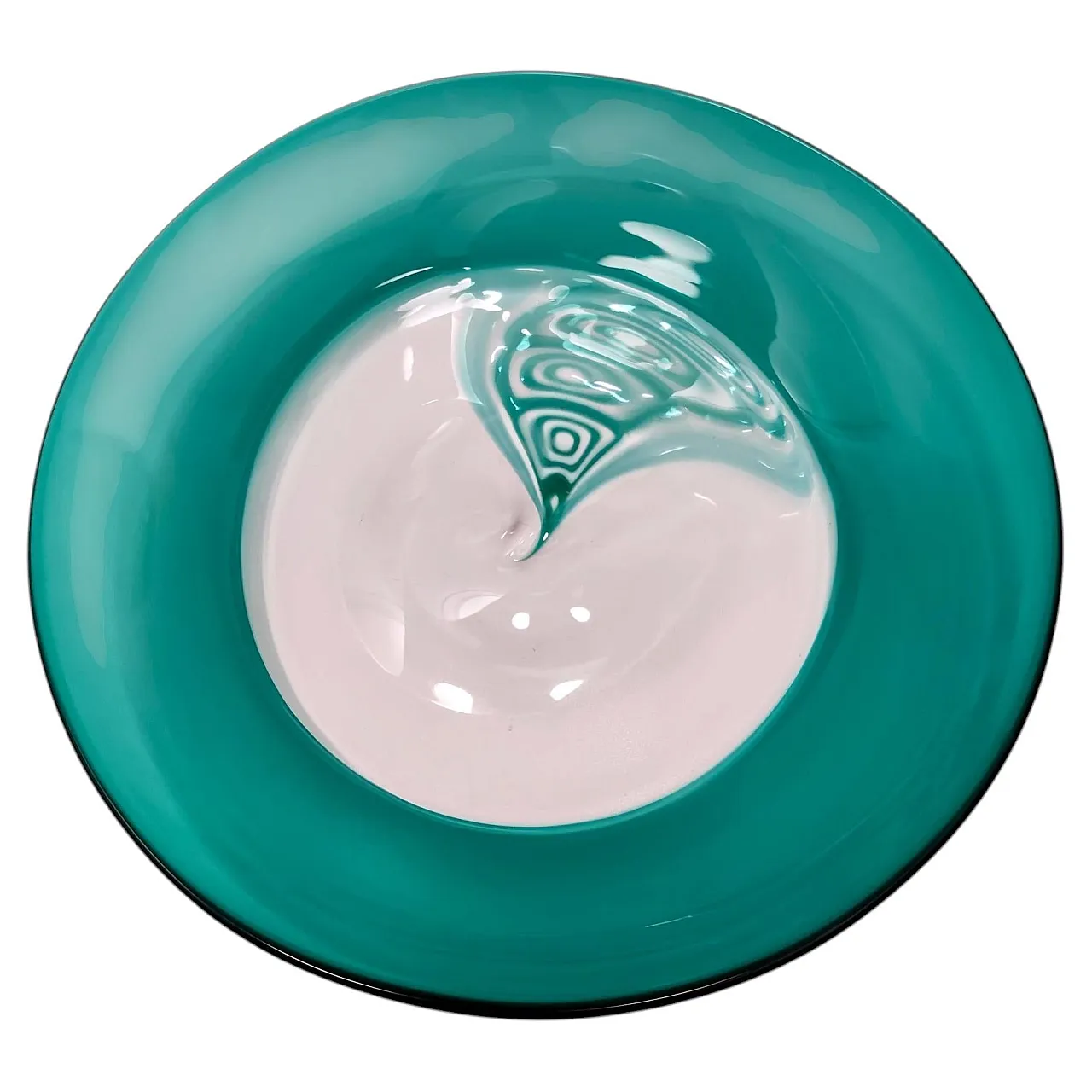 Teal and transparent Murano glass plate by La Murrina, 1970s 1