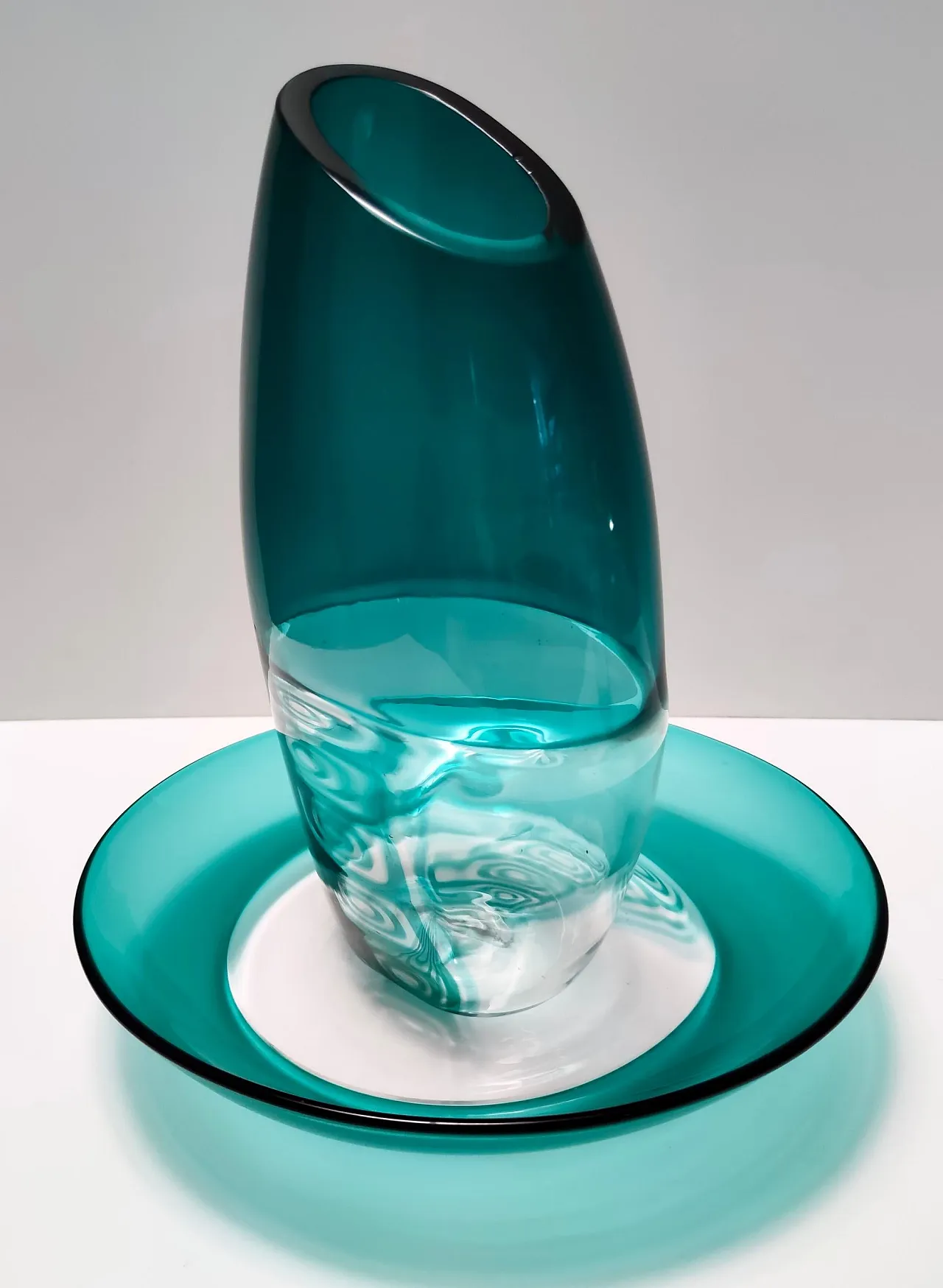 Teal and transparent Murano glass plate by La Murrina, 1970s 4