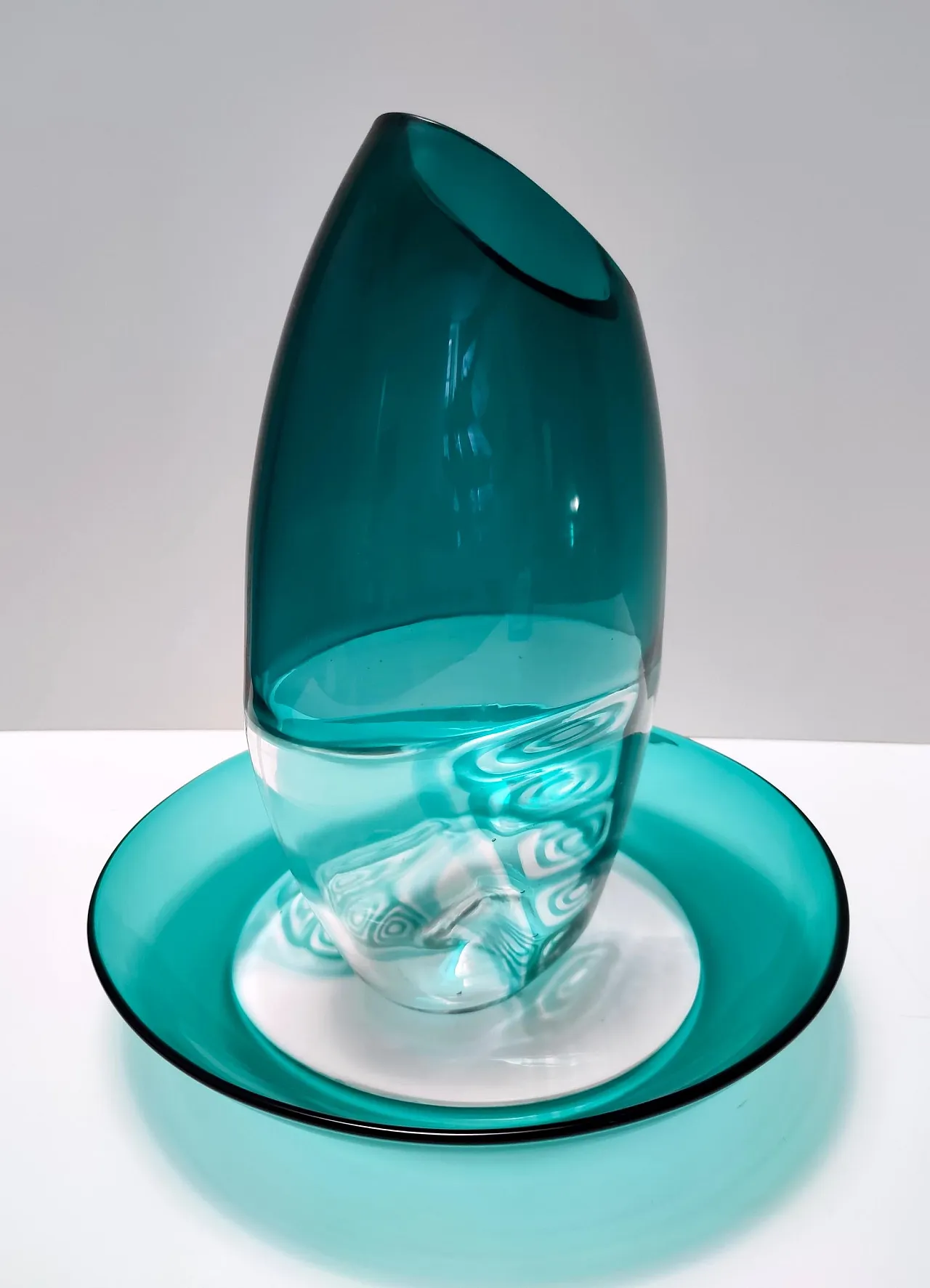 Teal and transparent Murano glass plate by La Murrina, 1970s 5