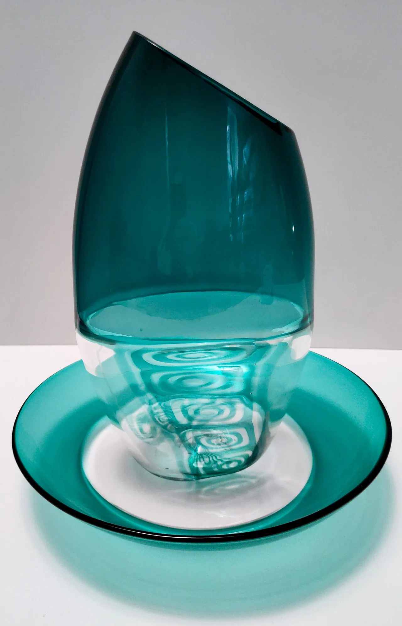 Teal and transparent Murano glass plate by La Murrina, 1970s 6