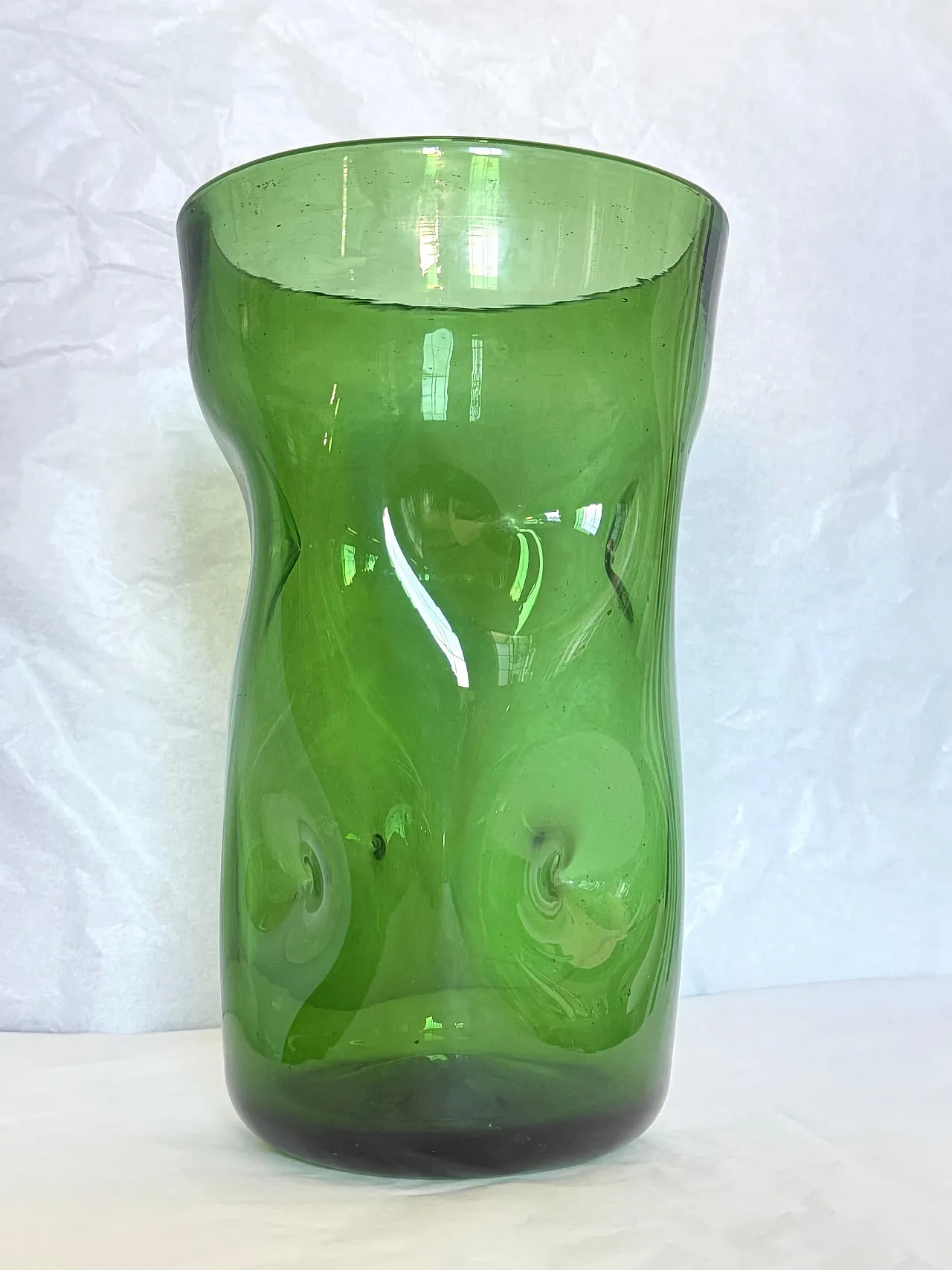 Cylindrical green hand-blown glass vase by Vetrerie Empolesi, 1950s 6