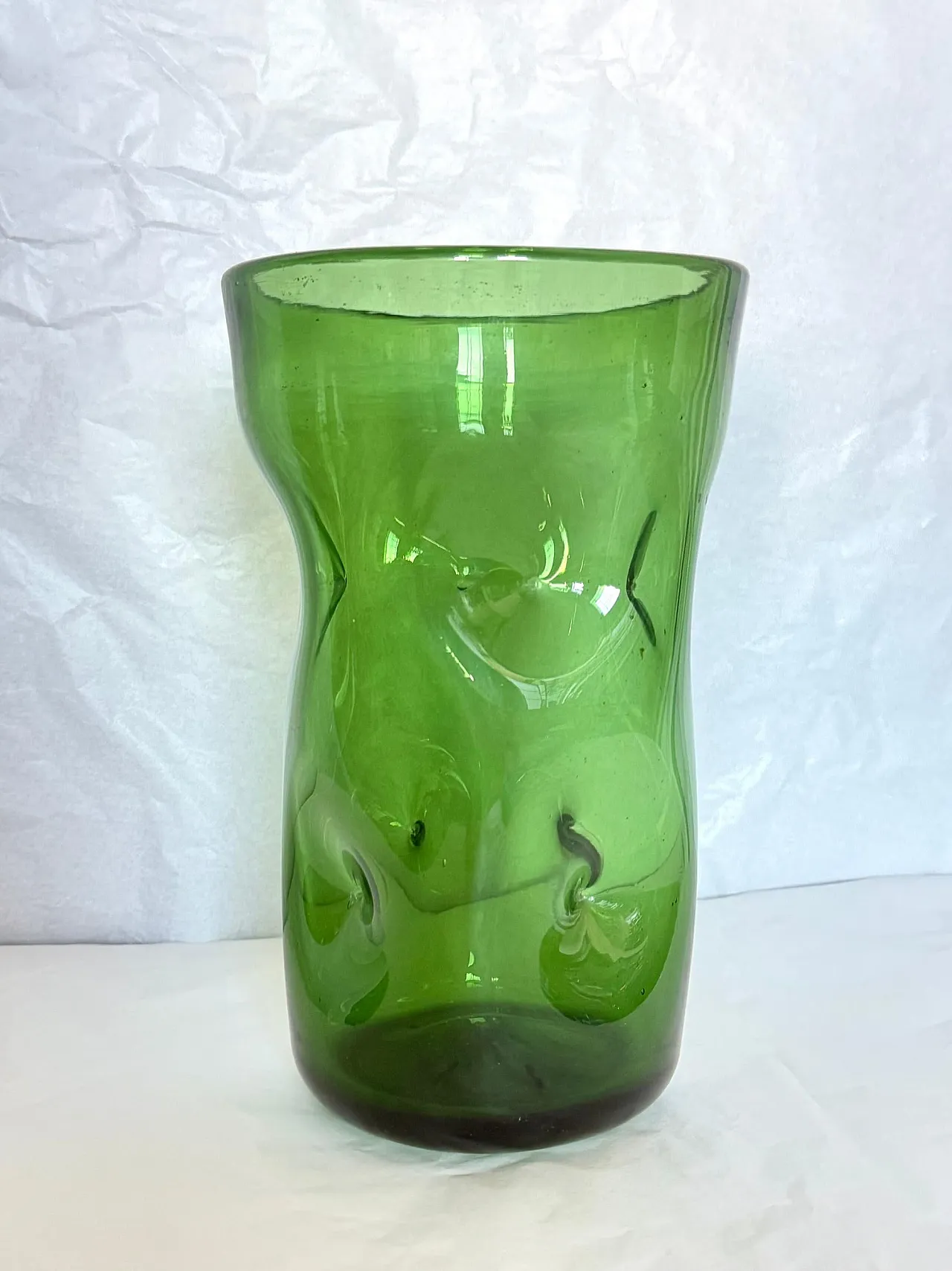 Cylindrical green hand-blown glass vase by Vetrerie Empolesi, 1950s 7