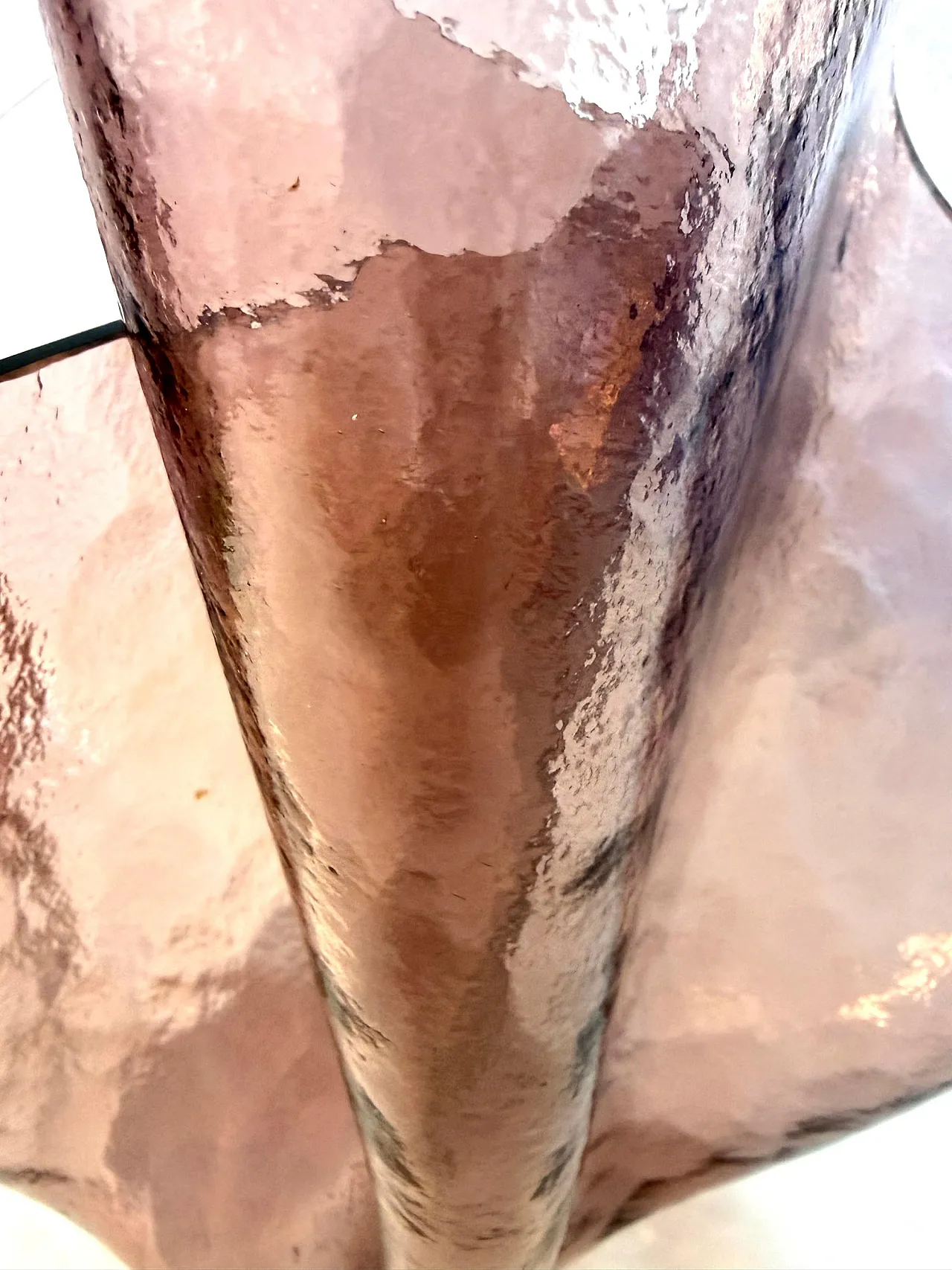 Old rose glass vase Cartoccio in the style of Fontana Arte, 1980s 9