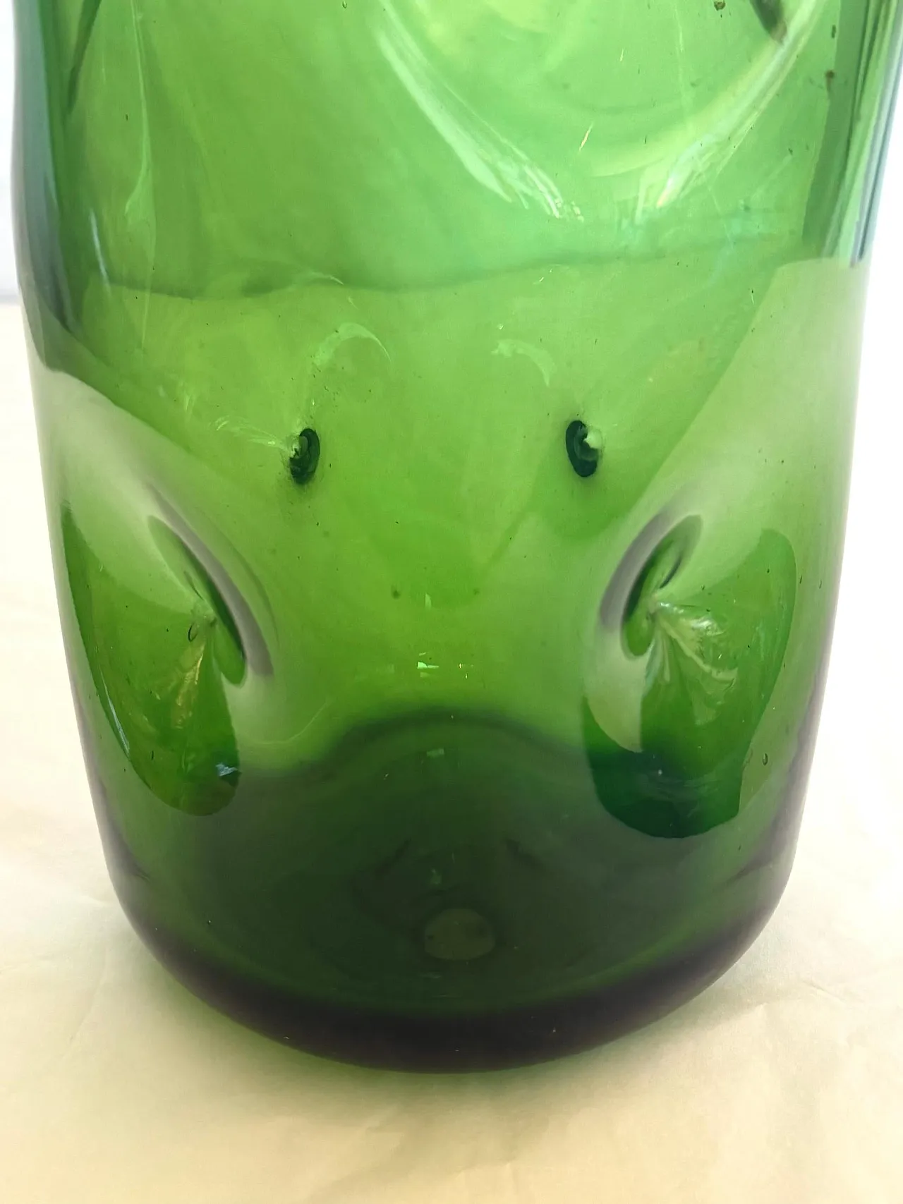 Cylindrical green hand-blown glass vase by Vetrerie Empolesi, 1950s 10