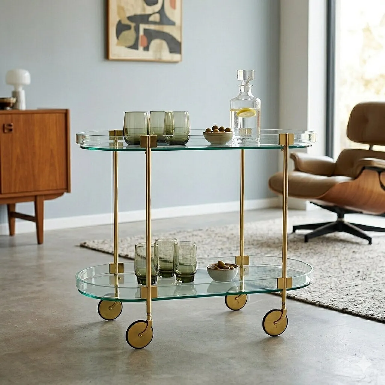 Glass and brass cart, 20th century 2