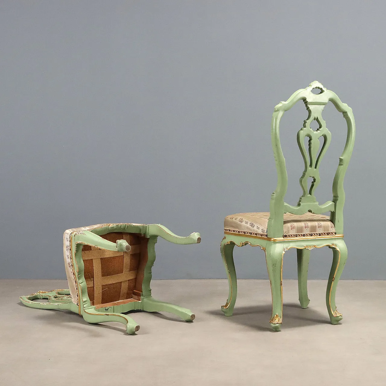 Pair of lacquered and gilded Baroque style chairs, 20th century 7