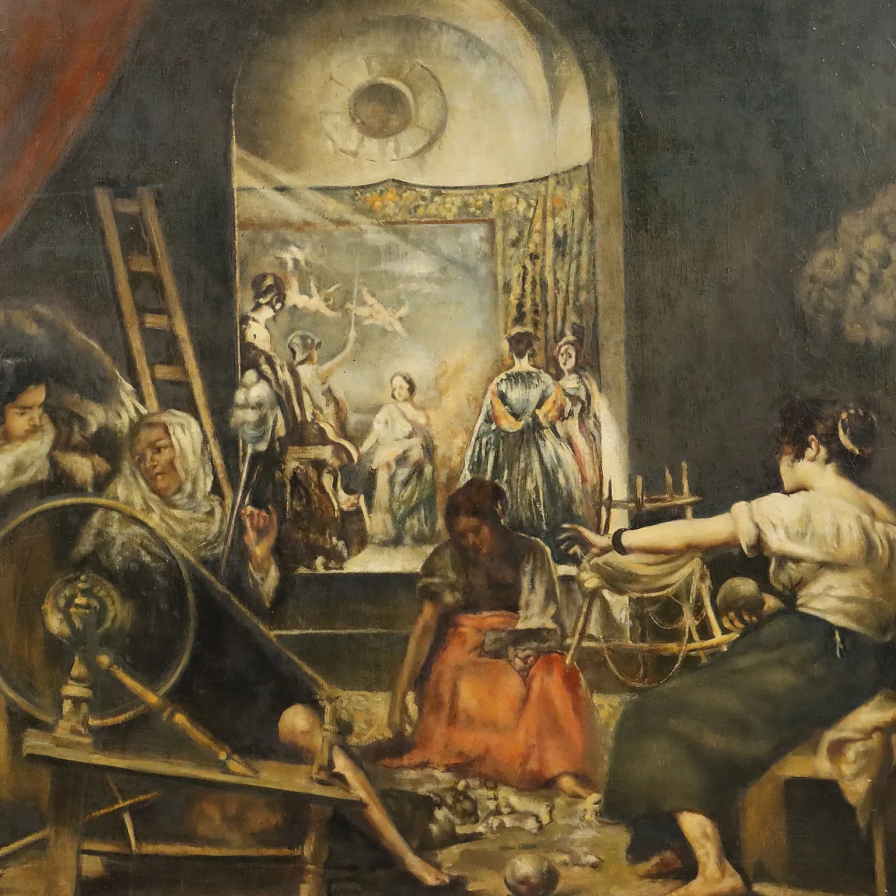 Painting The Spinners, oil on canvas, 17th century 3