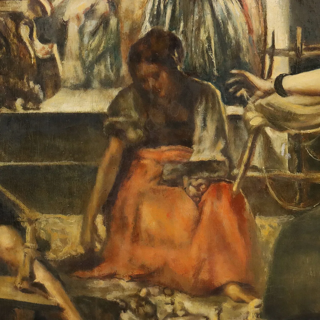 Painting The Spinners, oil on canvas, 17th century 5