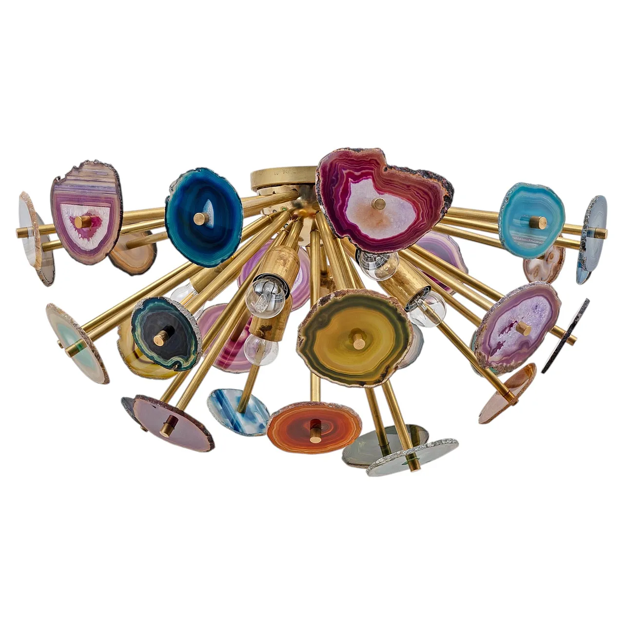 Sputnik ceiling lamp with Agate stone sections and brass, 20th century 1