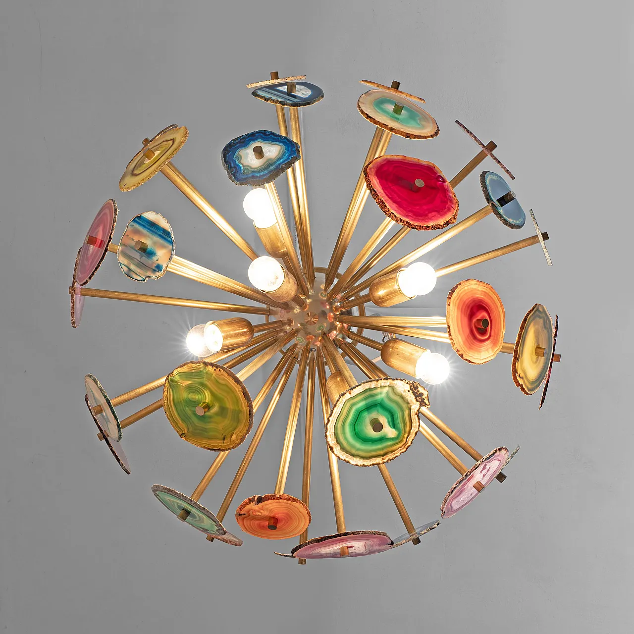 Sputnik ceiling lamp with Agate stone sections and brass, 20th century 4
