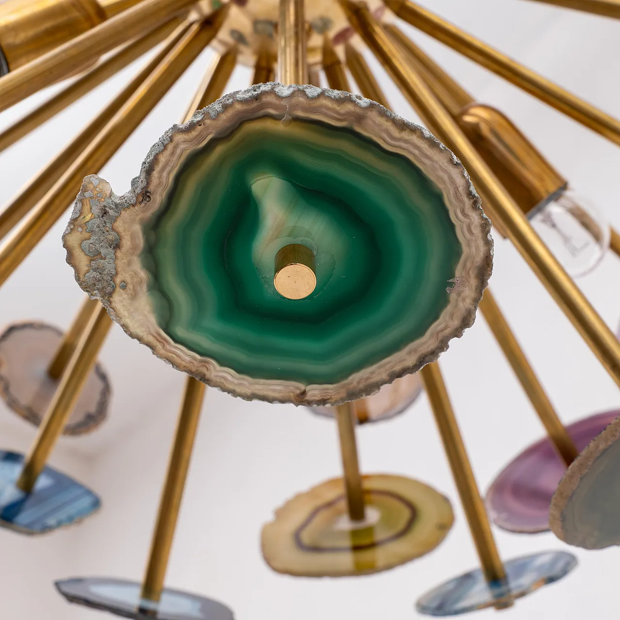 Sputnik ceiling lamp with Agate stone sections and brass, 20th century 5