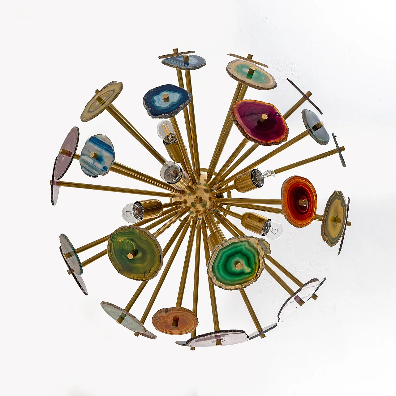 Sputnik ceiling lamp with Agate stone sections and brass, 20th century 6